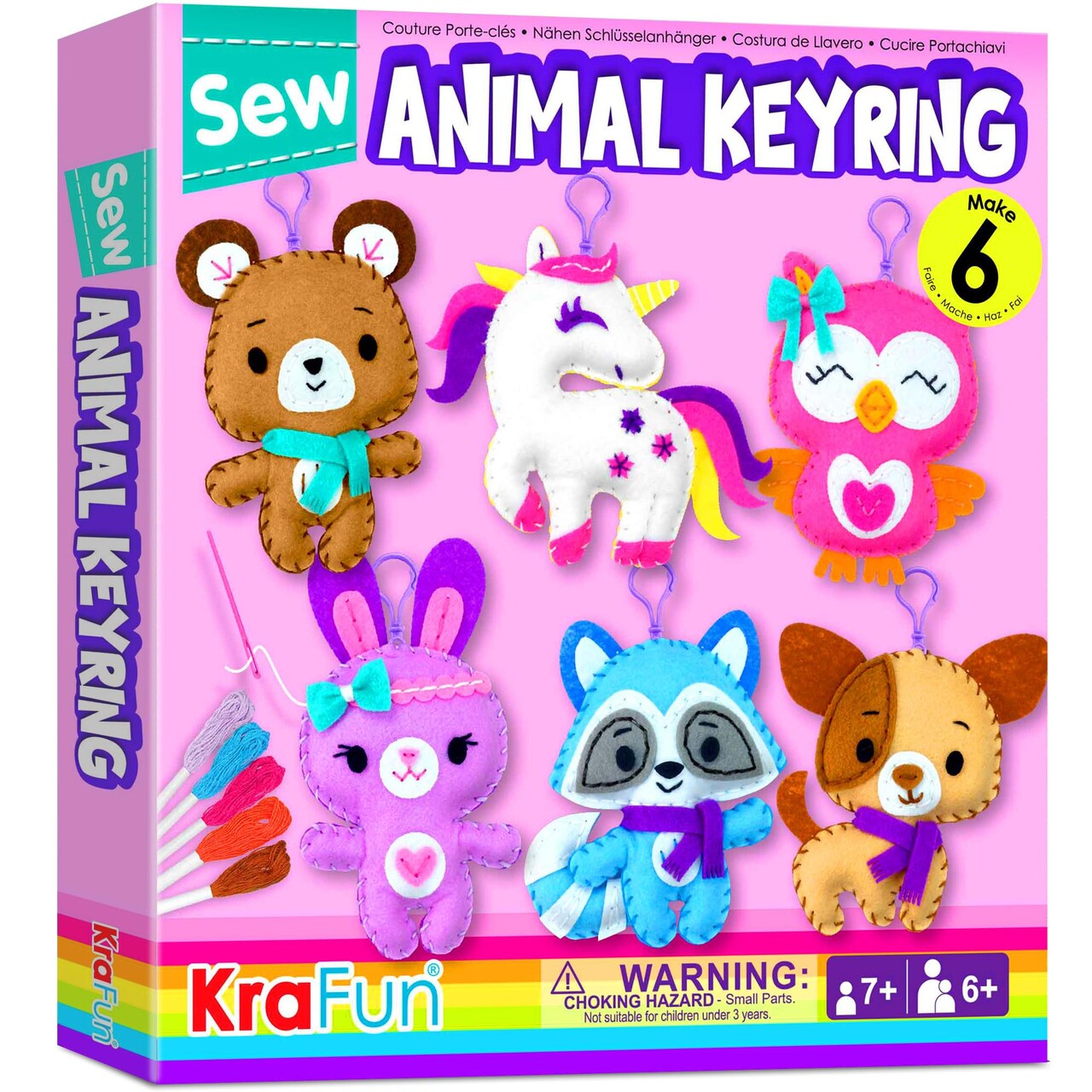Unicorn Sewing Keyring Kit for Kids Age 7 8 9 10 11 12 Learn Art & Craft, Includes 6 Stuffed Animal Bear, Dog, Rabbit, Raccoon, Owl Dolls, Instruction & Felt Materials
